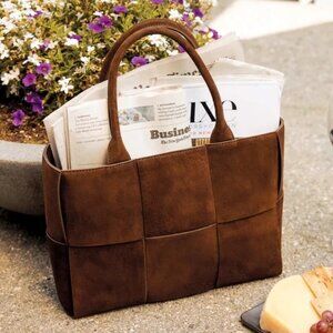 J. McLaughlin Tessare Handbag Small Tote Brown Suede with Zipper Pouch